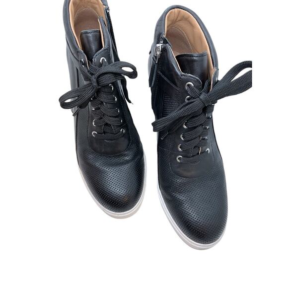 LINEA PAOLO BOOTIES 8.5 M Black Hidden Wedge Sneaker Zip Lace Up Street Style - Picture 4 of 15